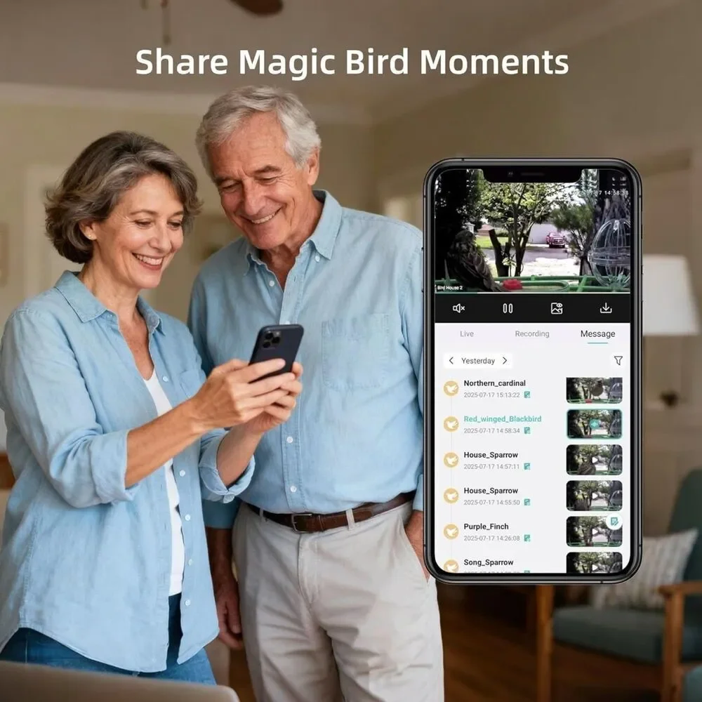 Smart Bird Feeder with Camera 2K, AI Bird Identification, Solar Powered WiFi